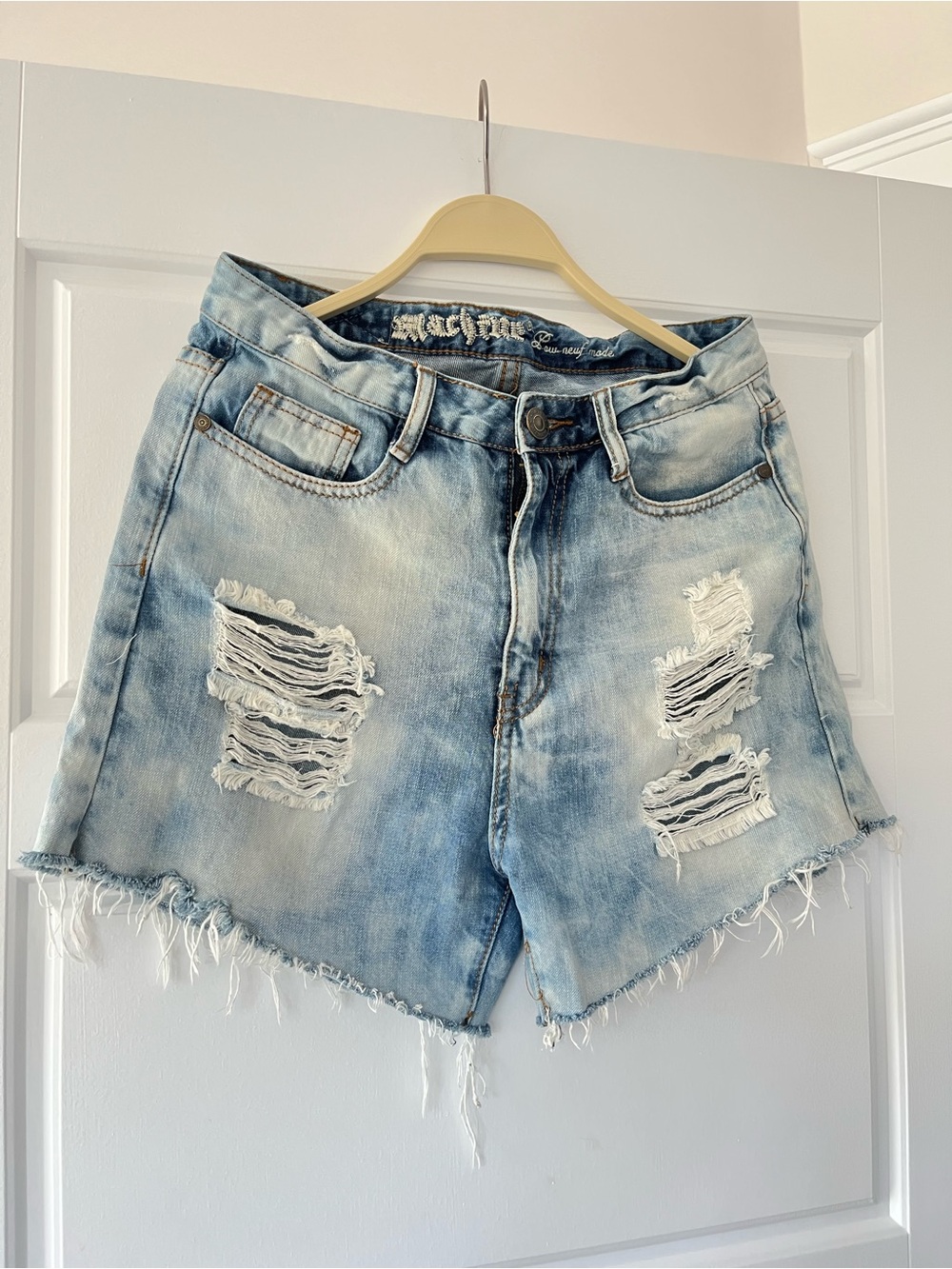 Distressed Light Blue High-Rise Jean Shorts for Women